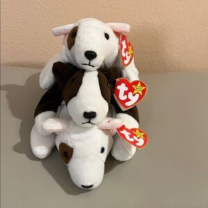 NWT Ty BEANIE BABIES 1990’s Dog Trio in White and Brown